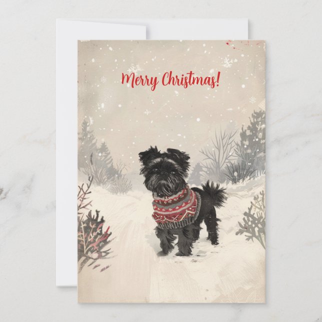 Affenpinscher im Schnee Minimaler Weihnachtsanfang Feiertagskarte (Vorderseite)