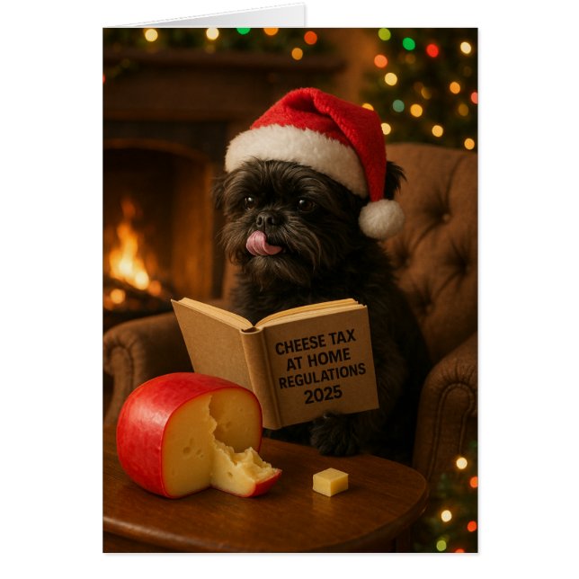 Affenpinscher 'Käse-Steuer' Weihnachtskarte (Vorne)