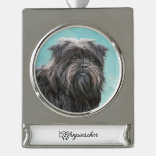 Affenpinscher Malerei - Niedliche Original Dog Art Banner-Ornament Silber