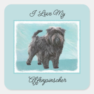 Affenpinscher Malerei - Niedliche Original Dog Art Quadratischer Aufkleber