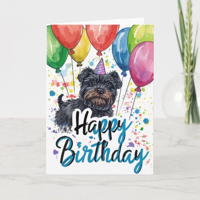 Affenpinscher mit Balloons Geburtstag Karte (Vorderseite)