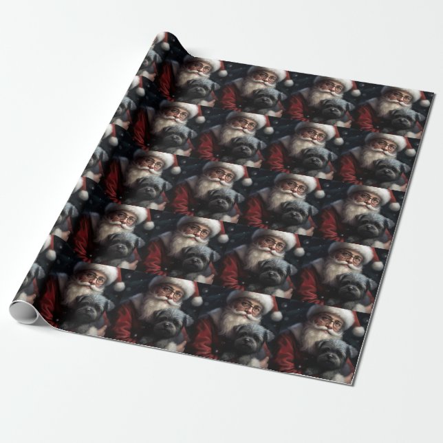 Affenpinscher mit dem Weihnachtsmann Weihnachten Geschenkpapier (Ungerollt)