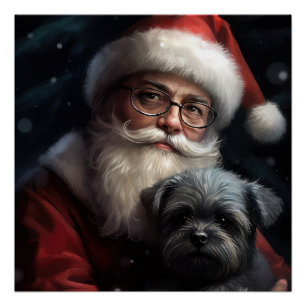 Affenpinscher mit dem Weihnachtsmann Weihnachten Poster