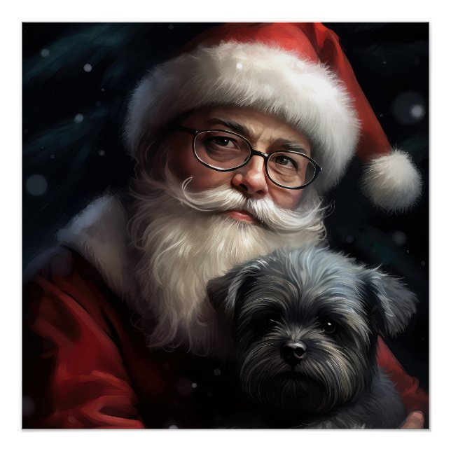 Affenpinscher mit dem Weihnachtsmann Weihnachten Poster (Vorderseite)