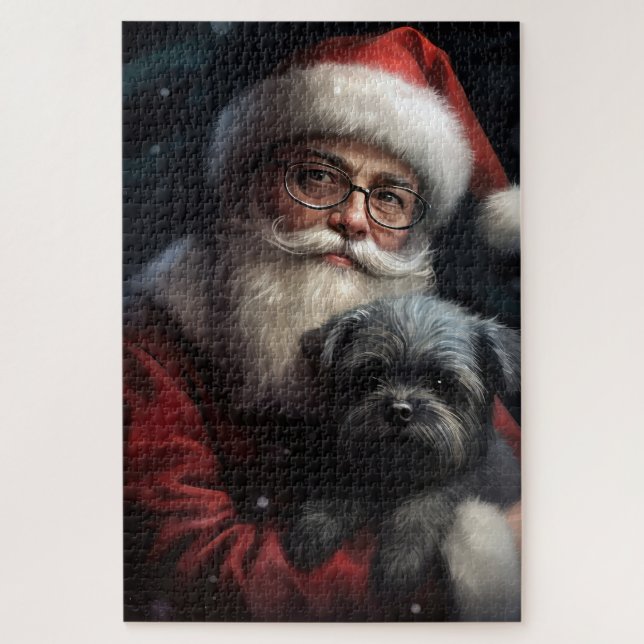 Affenpinscher mit dem Weihnachtsmann Weihnachten Puzzle (Vertikal)