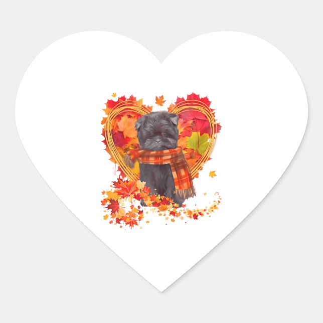Affenpinscher mit Herbst-Blättern Herz-Aufkleber (Vorderseite)