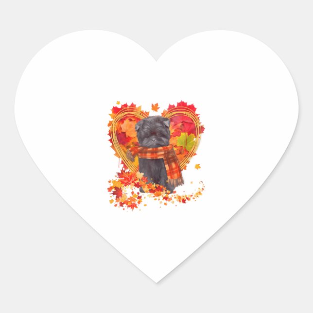 Affenpinscher mit Herbst-Blättern Herz-Aufkleber (Vorderseite)