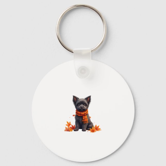 Affenpinscher mit Herbst-Blättern Schlüsselanhänger (Vorderseite)