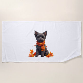 Affenpinscher mit Herz aus Herbstlaub Strandtuch
