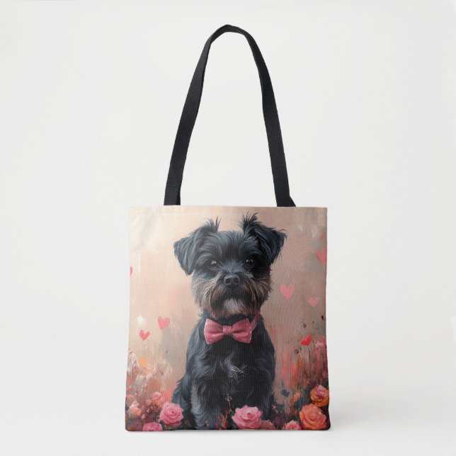 Affenpinscher mit Rose - Valentinstag (Vorderseite)
