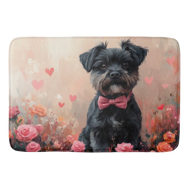 Affenpinscher mit Rose - Valentinstag Badematte (Vorderseite)