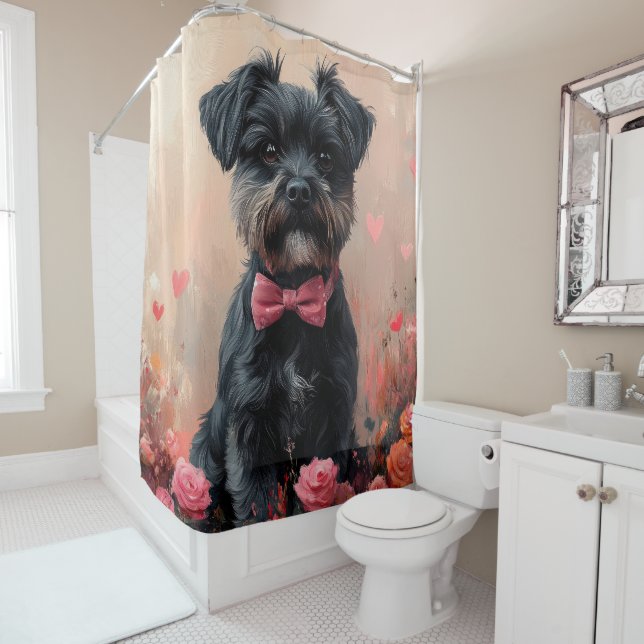 Affenpinscher mit Rose - Valentinstag Duschvorhang (Beispiel)