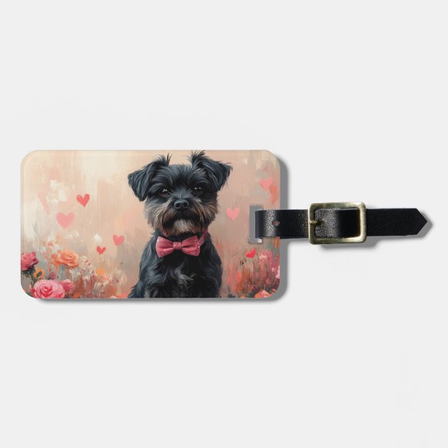 Affenpinscher mit Rose - Valentinstag Gepäckanhänger (Vorderseite horizontal)
