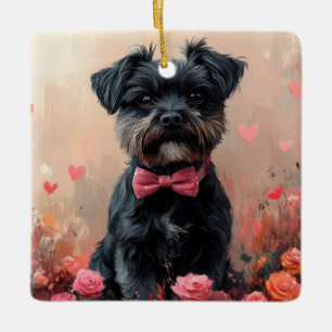 Affenpinscher mit Rose - Valentinstag Keramikornament