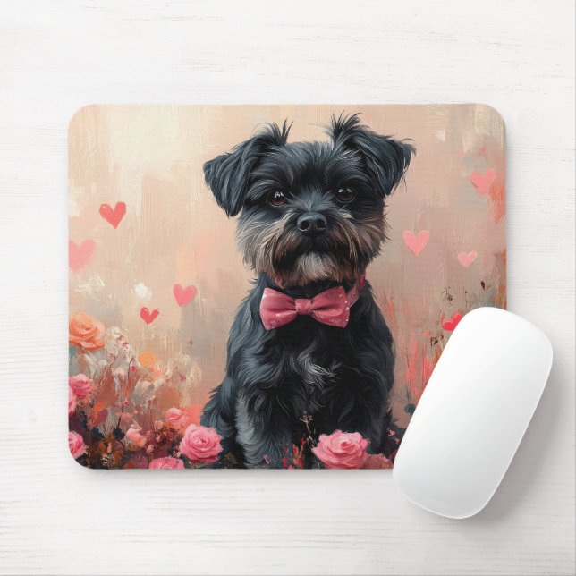 Affenpinscher mit Rose - Valentinstag Mousepad (Mit Mouse)