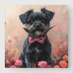 Affenpinscher mit Rose - Valentinstag Quadratische Wanduhr