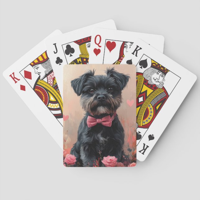 Affenpinscher mit Rose - Valentinstag Spielkarten (Rückseite)