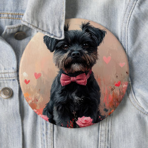 Affenpinscher mit Rosen - Valentinstag Button