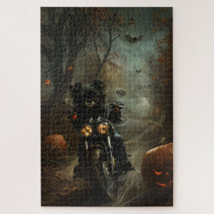 Affenpinscher Motorrad Halloween Beängstigend Puzzle