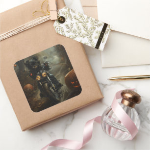 Affenpinscher Motorrad Halloween Beängstigend Quadratischer Aufkleber