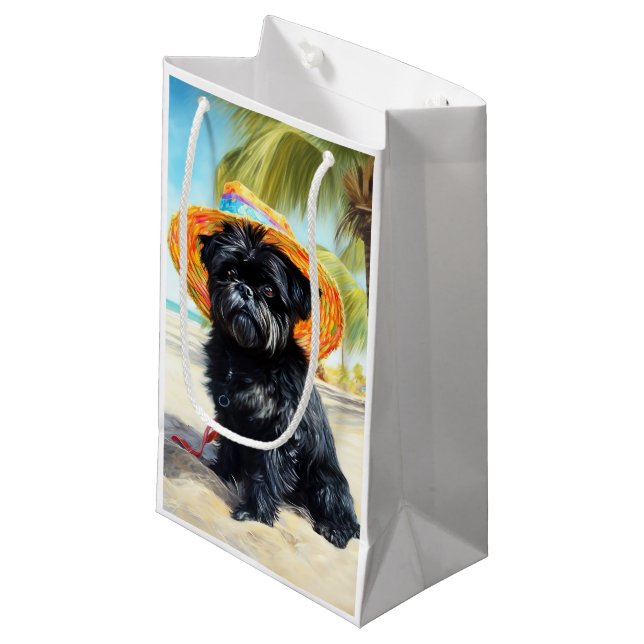 Affenpinscher on Beach, Sommergeschenk für Hundefr Kleine Geschenktüte (Vorderseite Schrägansicht)