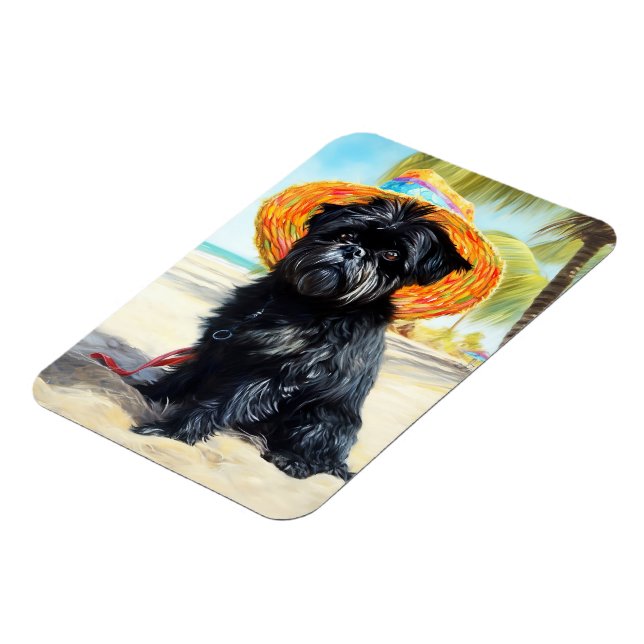 Affenpinscher on Beach, Sommergeschenk für Hundefr Magnet (Linke Seite)