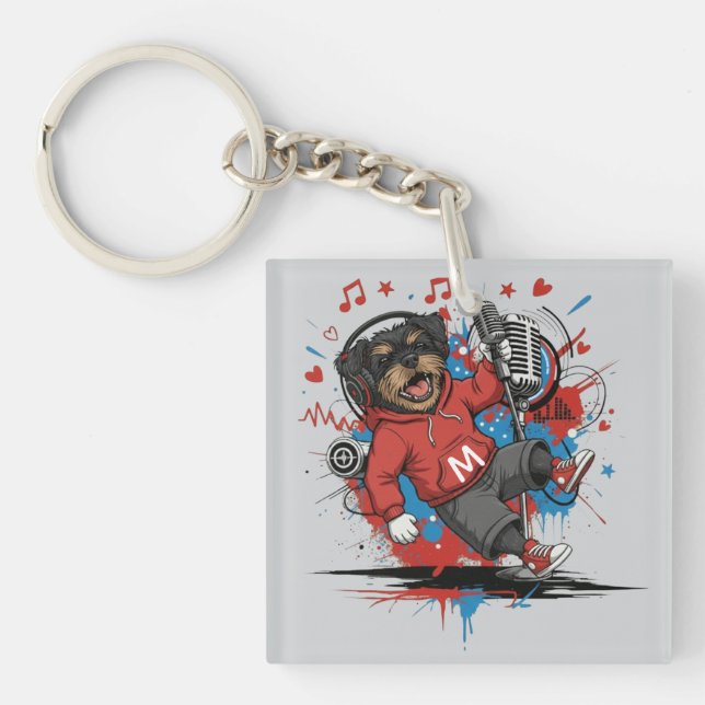 Affenpinscher Rock Star Singer Musical Podcast Art Schlüsselanhänger (Vorderseite)