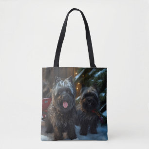 Affenpinscher Schneebedeckte Schlittenfahrt Weihna