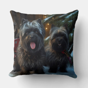 Affenpinscher Schneebedeckte Schlittenfahrt Weihna Kissen