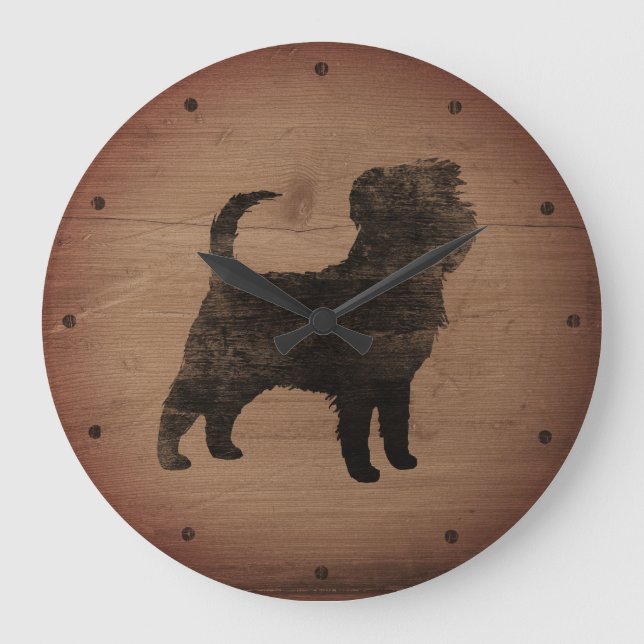Affenpinscher Silhouette Rustikal Große Wanduhr (Vorderseite)