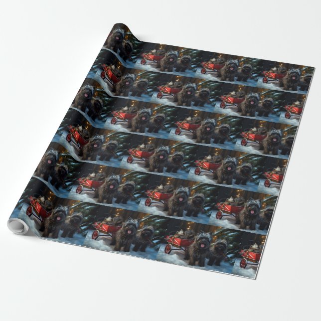 Affenpinscher Snowy Sleigh Ride Weihnachtsdekor Geschenkpapier (Ungerollt)