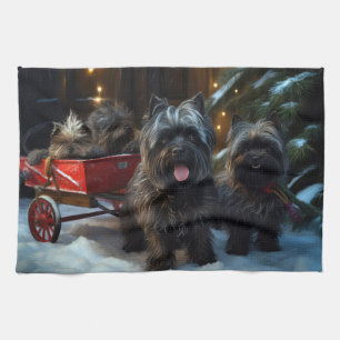Affenpinscher Snowy Sleigh Ride Weihnachtsdekor Geschirrtuch
