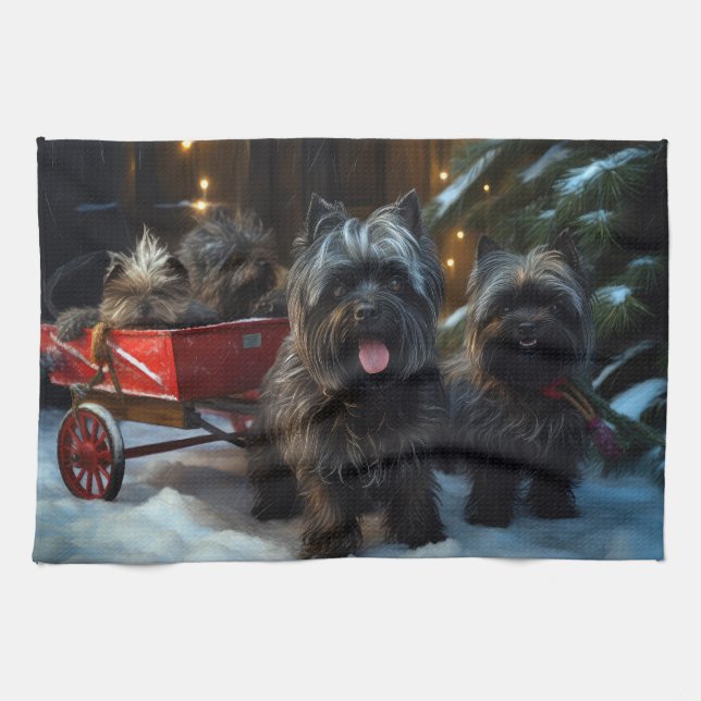 Affenpinscher Snowy Sleigh Ride Weihnachtsdekor Geschirrtuch (Horizontal)