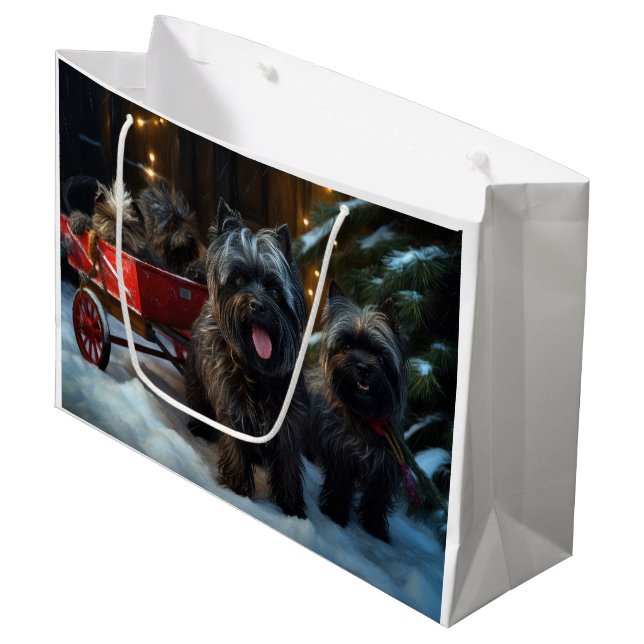 Affenpinscher Snowy Sleigh Ride Weihnachtsdekor Große Geschenktüte (Vorderseite Schrägansicht)
