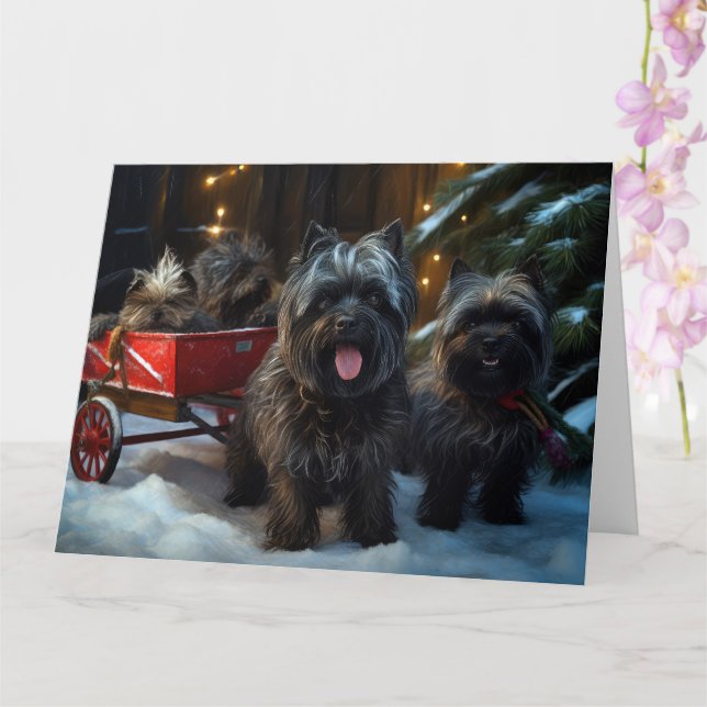 Affenpinscher Snowy Sleigh Ride Weihnachtsdekor Karte (Orchidee)