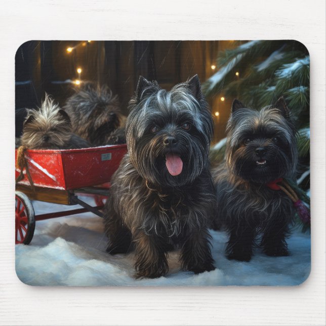 Affenpinscher Snowy Sleigh Ride Weihnachtsdekor Mousepad (Vorne)