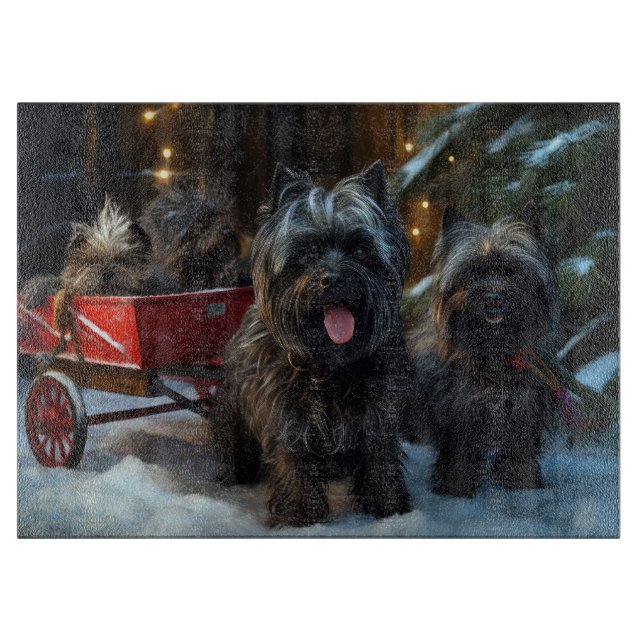 Affenpinscher Snowy Sleigh Ride Weihnachtsdekor Schneidebrett (Vorderseite)