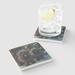 Affenpinscher Snowy Sleigh Ride Weihnachtsdekor Steinuntersetzer