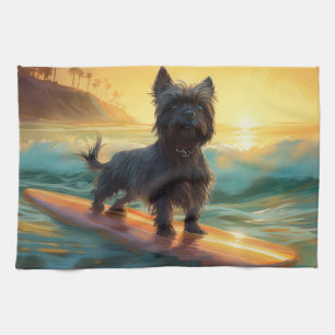 Affenpinscher-Strand-Surfing-Gemälde Geschirrtuch