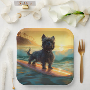 Affenpinscher-Strand-Surfing-Gemälde Pappteller