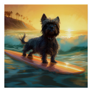 Affenpinscher-Strand-Surfing-Gemälde Poster
