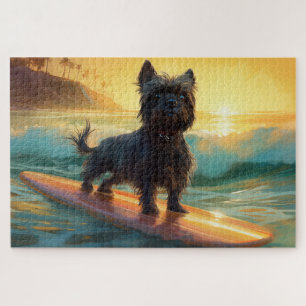Affenpinscher-Strand-Surfing-Gemälde Puzzle
