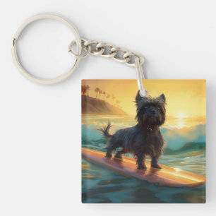 Affenpinscher-Strand-Surfing-Gemälde Schlüsselanhänger