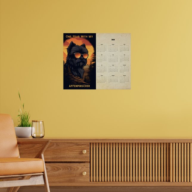 Affenpinscher Sunset Retro Art Calendar 2025 Poster (Wohnzimmer 2)