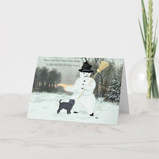 Affenpinscher und Snowman Feiertagskarte (Vorderseite)