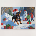 Affenpinscher Weihnachtsfest Schneeszene Puzzle<br><div class="desc">Eine herzliche Ferienillustrierung mit einem fröhlichen Hund,  der im Schnee spielt,  eine Weihnachtsmannmütze trägt und von bunten Geschenkboxen umgeben ist. Im Hintergrund bauen die Kinder neben einem schneebedeckten Weihnachtsbaum einen Schneemann und schaffen so ein fröhliches Winterwunderland. Ideal,  um Feiertagssjubeln zu verbreiten und den Zauber von Weihnachten zu erfassen.</div>