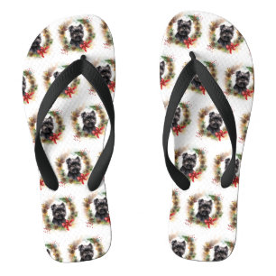 Affenpinscher Weihnachtskranz Festlicher Hund Flip Flops