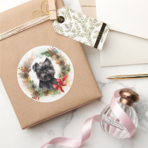 Affenpinscher-Weihnachtskranz Festlicher Hund Runder Aufkleber
