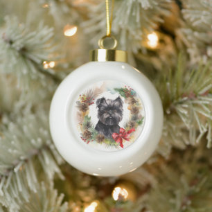 Affenpinscher Weihnachtskreide Keramik Kugel-Ornament