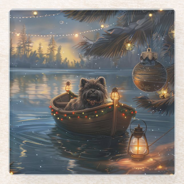 Affenpinscher Weihnachtsreise Glasuntersetzer (Vorderseite)